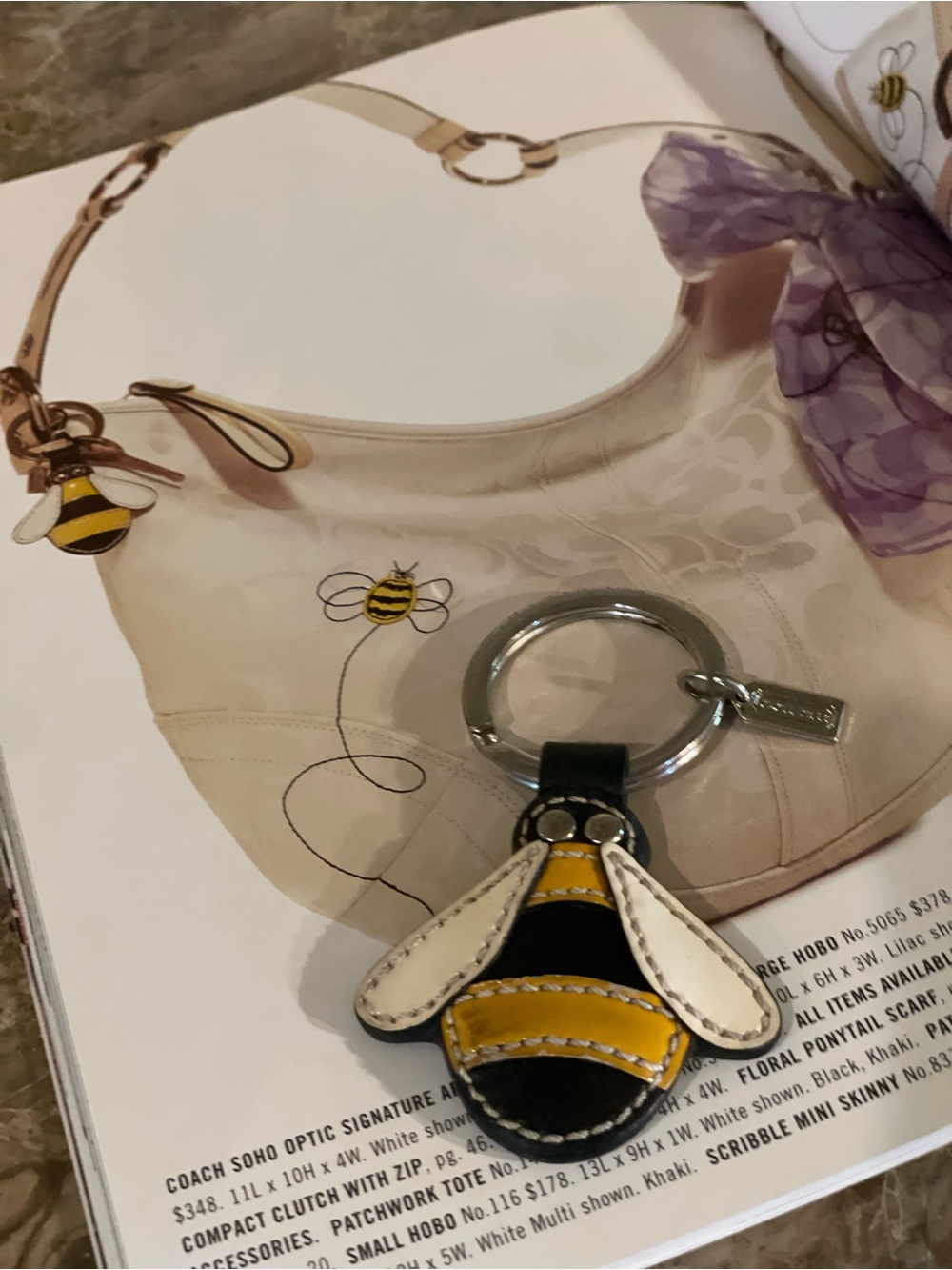 COACH Y2K HTF Leather Black And Yellow Bumble Bee Key Fob Bag Charm Keychain